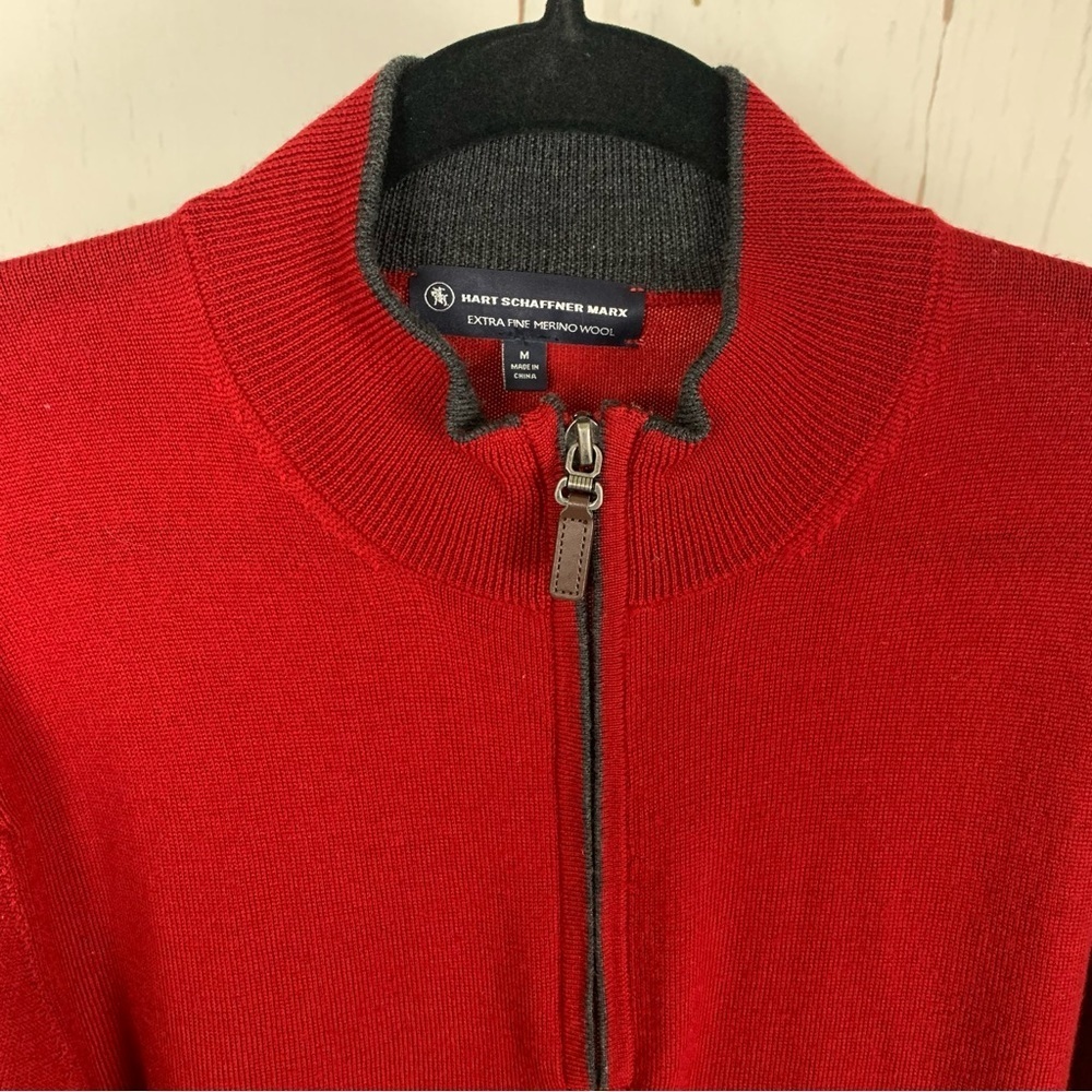 Hart Schaffner Marx Quarter-Zip Sweater red Medium 100% merino wool - Picture 4 of 11